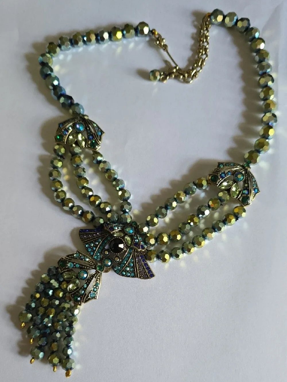 AFR.K Vintage Statement Blue-Green AB Crystal Tassel Necklace